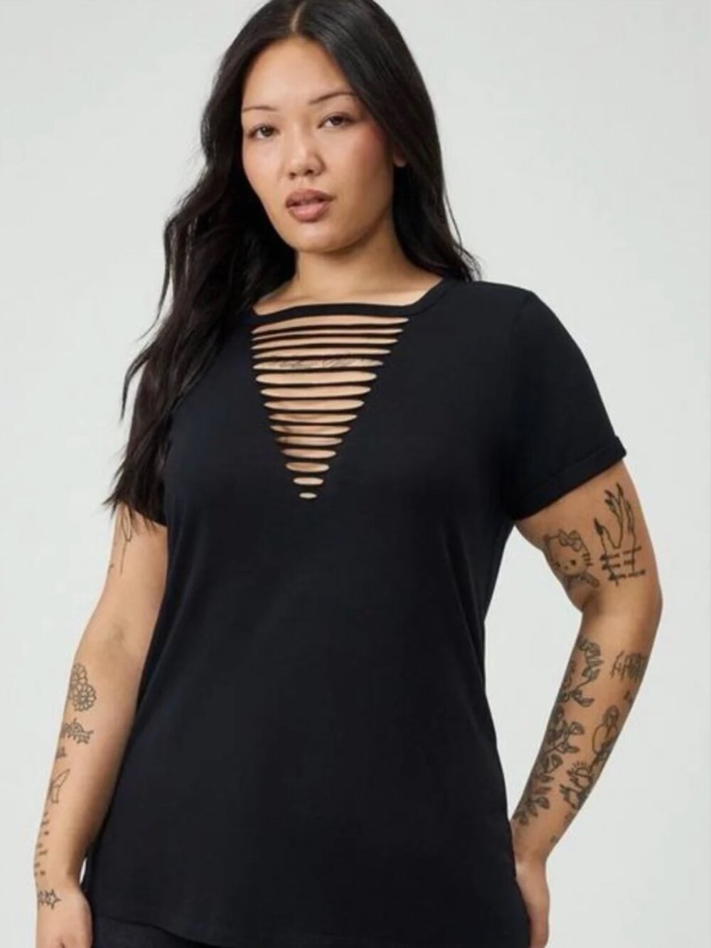Torrid Black V-Neck Ladder Cutout Tee 3